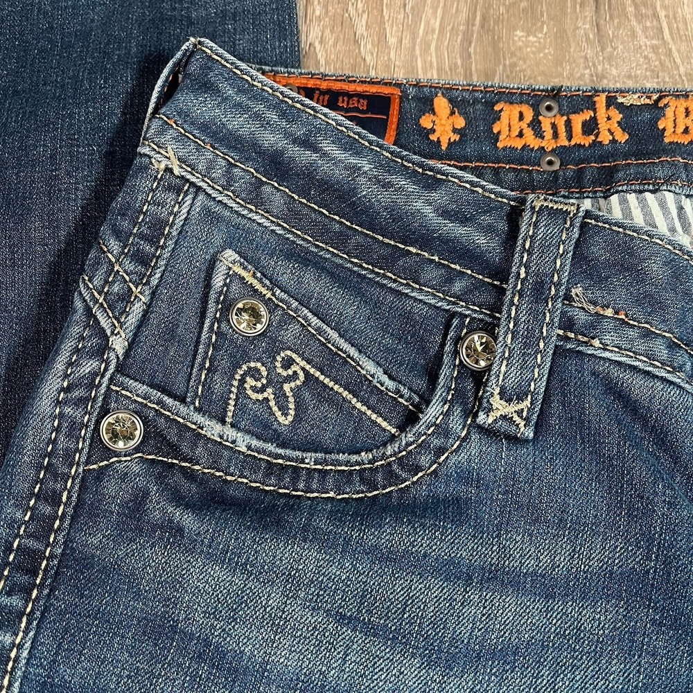 Rock Revival Embellished Rhinestone Low Rise Straight Leg Jeans Size 26 - Picture 5 of 12
